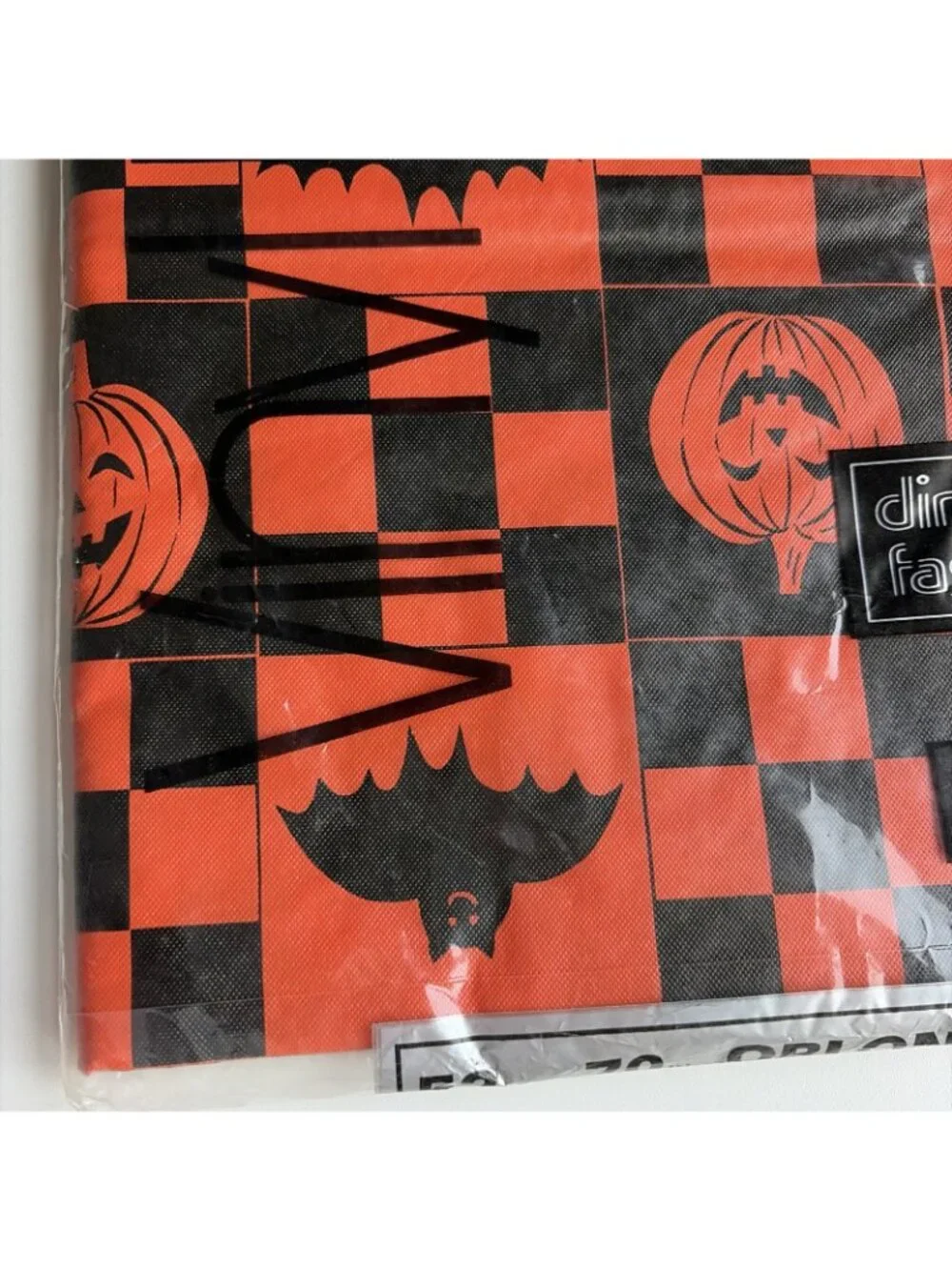 Vintage Halloween Flannel Backed Vinyl Tablecloth Pumpkins Bats Rectangle 52x70”